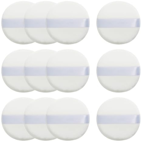 FSSTUD 12 Stück 4 cm kleine runde Puderquasten, für Gesicht, Make-up, Puder-Pads, lose Grundierung, Puderquaste, gepresster Puderschwamm, Kosmetik-Ersatz-Puffs mit Band für Frauen und Mädchen