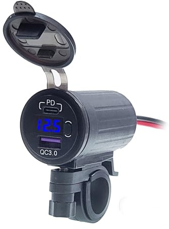 Cargador de teléfono para motocicleta, puerto USB para cargador de motocicleta | Puerto USB de doble puerto para motocicleta | Pantalla LED de voltímetro, cargador GPS para tableta y teléfono, accesor
