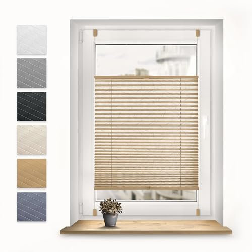 Sonello Plissee Crush Klemmfix ohne Bohren 60cm x 140cm Cappuccino Faltrollo Plisseerollo Jalousie für Tür & Fenster Blickdicht Sichtschutz Sonnenschutz Fertifplissee Rollo
