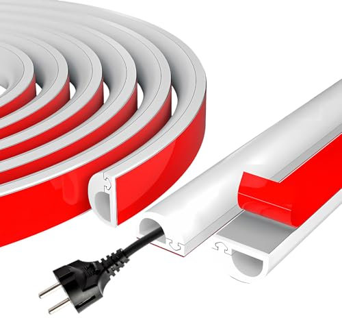 Mini Kabelkanal, Flach und Flexibel, 2m, D14 Gebogen, Selbstklebend, Verdickt, Druckbeständig, Feuerfest und Flammhemmend - Geeignet für Büros, Hotels Usw. (Weiß)