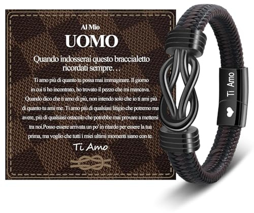 Cheerslife Regali San Valentino per Lui, Regalo Uomo Compleanno Bracciale Uomo - Amore Infinito, Regalo Fidanzato Regali Marito Anniversario per Lui
