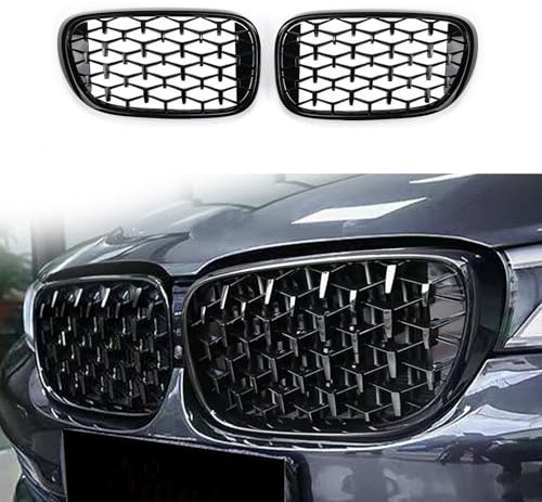 FALMDCQ Kühlergrill für die Vordere Stoßstange des Autos, Kompatibel für BMW 7 Series G11 2015-2019, Kühlergrillabdeckung aus Netzgewebe für die Stoßstange,Gloss Black
