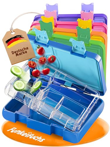 Funkelfuchs® - Brotdose Kinder mit Fächern – 800ml, Blau – Lunchbox Mondschein, groß – Snackbox, Jausenbox, Vesperdose, Brotbox, Bento Box Kinder - für Schule, Kindergarten und Kita - [BPA frei]