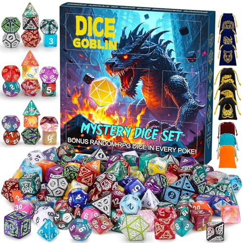 QMAY Mystery Dice, set di 9 dadi poliedrici, stile casuale, per giochi da tavolo Dungeon and Dragons MTG RPG DND D20 D12 D10 D% D8 D6 D4