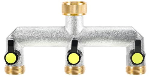 3 Wege Verteiler Wasser,Wasseranschluss Verteiler Hahnverbinder,3/4 Messing Wasserhahn Wasserverteiler Gartenschlauch Adapter,Wasserdurchfluss Regulier und Absperrbar für Garten Bewässerung System