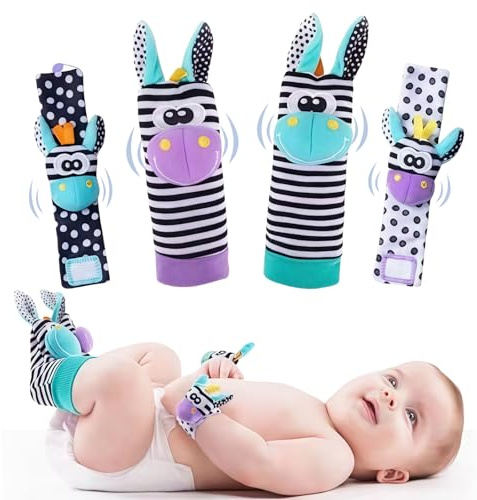 HAGOT Sonajero Calcetines y Muñequeras para Bebé, Sonajeros de Muñeca Bebe con Buscador de Muñeca y Pie, Sonajero Pies y Manos Bebe Fomentan el Aprendizaje y la Diversión para Bebes 0-12 Meses, E