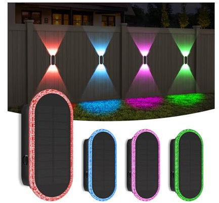 A.bigwhale Solar Wandleuchte Aussen, Solar Lampen für Außen, 4 Stück Außenwandleuchten Led Gartenleuchten Beleuchtung, RGB 7 Farben Wasserdichte Solarleuchte für Zaun Wand Terrasse Garten Balkon Deko