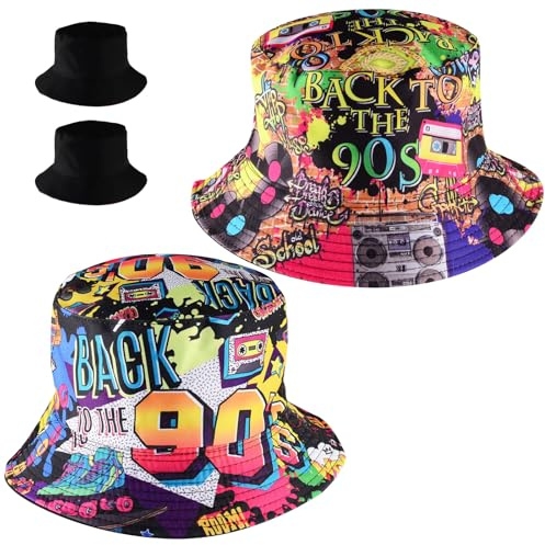DASHUAIGE 2 Stücke Fischerhüte Bucket Hat Retro 90er Jahre Stil Modische Fischerhut Unisex Reversibel Anglerhut Doppelseitig Sonnenhut für Frauen Männer