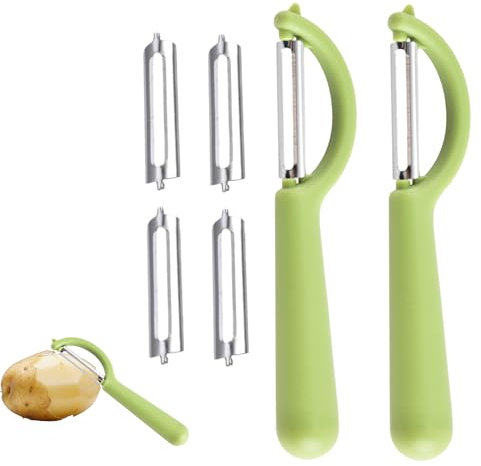 2 Stück Edelstahl Gemüseschäler Set mit 4 Ersatzklingen-Universalschäler Kompatibel mit Tupperware, WMF, Fackelmann,Solingen-Kartoffelschäler,Sparschäler, Obstschäler,Pendelschäler für Küche&Gemüse