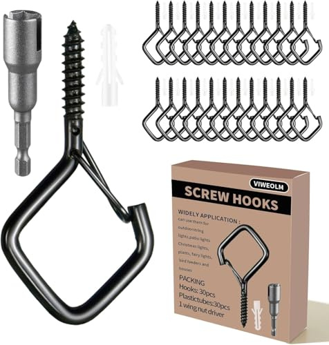 Viweolm 30 Pcs Black Eye Hooks Screw Heavy Duty,Ceiling Hooks for Hanging Plants,String Lights,Cup,Wind Chime,Bird Feeders. Plant Hanger Indoor&Outdoor