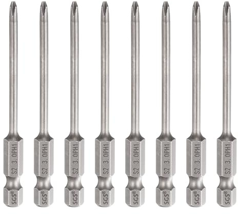 sourcing map 8 punte per cacciavite Phillips PH1 da 1/4 con gambo esagonale da 75 mm di lunghezza e 0,3 cm, punte magnetiche a croce in acciaio S2, cacciavite industriale per utensili elettrici