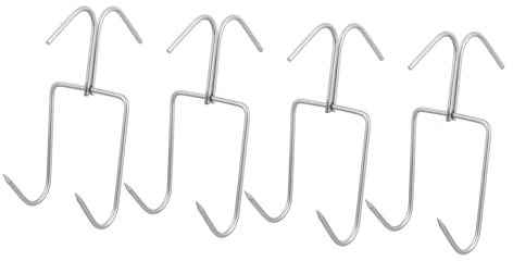 Levemolo 4pcs Quality Brazilian Barbecue Hooks Double Row Meat Hooks for Smoker Bacon Hanging Kitchen Grilled Fish