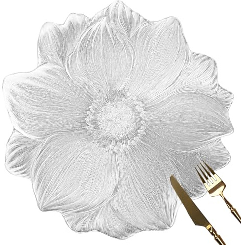fanquare Floral Runde Platzsets Set von 6 Eleganten Silber PVC Tischsets Waschbar Nicht rutschfeste Platzsets für die Küchendekoration 39cm