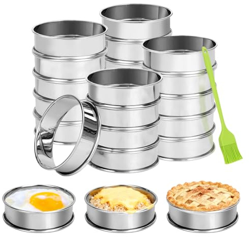 DIYJEP 20 Stück Edelstahl Pancake Form, Crumpet Ringe Backringe(8cm)