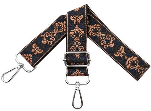 Schultergurt für Taschen Taschengurte zum Wechseln Handtaschengurte Taschenband Breit 3.8 cm mit Silber Karabiner Schulterriemen für Damen, Handtasche, Umhängetasche, Blau/Braun, Y14