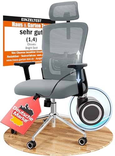 CLOUVOU BrightSeat Bürostuhl Ergonomisch [TESTSIEGER] | Drehstuhl 150kg Schreibtischstuhl | Büro Stuhl & Gaming Stuhl | Home Office Chair Ergonomic | Atmungsaktiver Computerstuhl