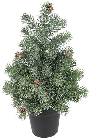 Konstgjord minigran med kottar i jute, 48 cm, dekoration, liten julgran, konst, julgran, dekorativt träd, barrträd, juldekoration, adventsdekoration, konstgjord växt, gran