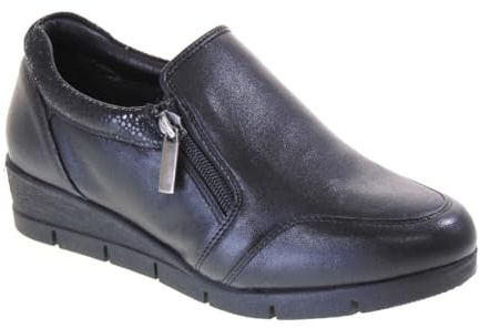 Riposella Alessia Mocassini Classici Donna Pelle Nero Tacco Zeppa 4Cm Suola Gomma