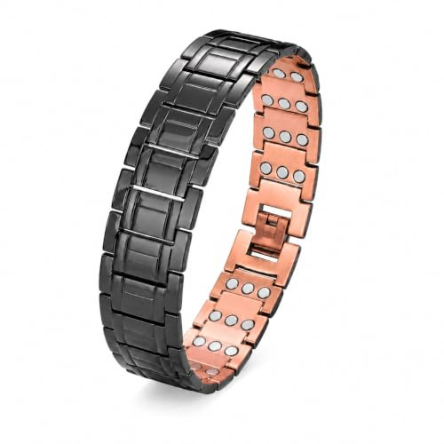 BioMag Herren-Magnetarmband aus 99,99% Rein-Kupfer, Magnetfeldtherapie-Armband mit Gratis Größenanpassungswerkzeug für individuelle Handgelenklänge (Schwarz)