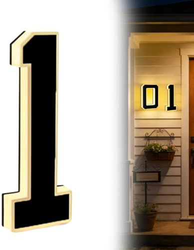 Números de casa con luz solar para exteriores, dirección LED impermeable de 9 pulgadas, gran luz exterior iluminada, números de casa modernos, visibilidad nocturna (1)