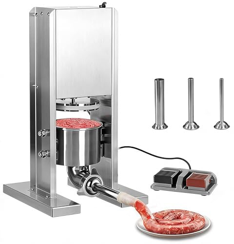 2L Electric Sausage Stuffer Machine, Vertical Sausage Maker with Double Foot Pedal, 3 Stuffing Tubes, for Home Kitchen Restaurant Commercial