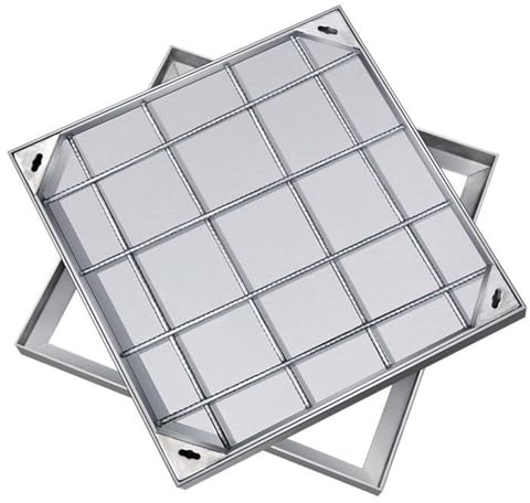 Coperchio per tombino zincato con Telaio in Acciaio Inox, Altezza 5 cm/8 cm, Coperchio Invisibile per Esterni, Ideale per Giardini e patii, Design Resistente 40x40 cm, Perfetto per Il paesag