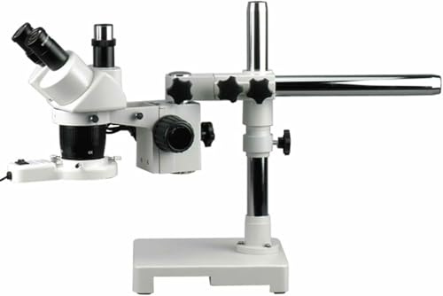 AmScope SW-3T24Z-FRL Trinokulares Boom Stereomikroskop mit Fluoreszenzlicht, 20X-40X-80X, Weiß