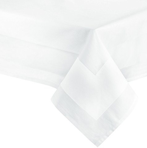 ZOLLNER Tischdecke in 130x130 cm (nach der Wäsche) - robuste und strapazierfähige Tischwäsche aus Baumwolle - seidig glänzende Atlaskante - waschbar bis 95°C - Oeko Tex® Zertifiziert - in weiß
