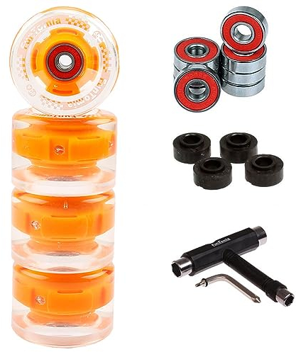 FunTomia 4 Stück (LED) Longboard/Skateboard/Mini-Board Rollen (Big Wheels) in 65x45mm 80A inkl. ABEC-9 Kugellager und Metall Spacer 80A Rollenhärte