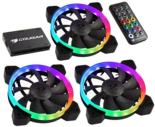 Cougar Hydraulic Vortex RGB HPB 120 mm PMW HDB Cooling Kit with addressable RGB Lighting, Core Box v2, Remote Controller and Three Vortex RGB SPB 120 Cooling Fans (3 Pack)