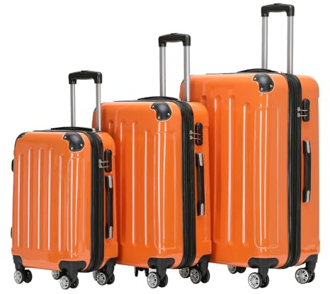 BEIBYE- 3er Kofferset Hartschalen-Koffer Reisekoffer Trolley Rollkoffer Set Reisekofferset (Orangen)