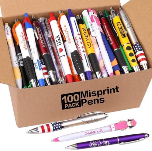 Lotto all’ingrosso di 100 penne con errori di stampa, penne a sfera assortite per scrittura fluida, blu nere, casuali per ufficio, scuola