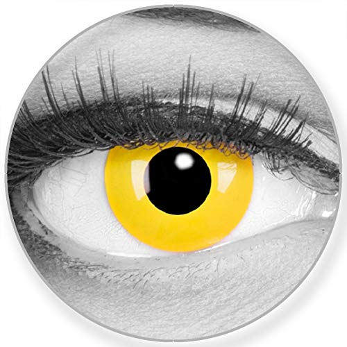 Funnylens Farbige gelbe Kontaktlinsen Yellow mit Stärke - weich mit Stärke 2er Pack + gratis Behälter – 3 Monatslinsen - perfekt zu Halloween Karneval Fasching oder Fasnacht -3.0