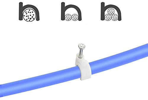 Grapas redondas para cable con clavos de fijación (5 mm, 6 mm, 8 mm, 10 mm, 100 unidades), color blanco, para cable eléctrico en pared, ethernet, cable coaxial, blanco