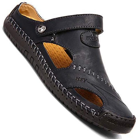 GSNOW Herr läder stängd tå sandaler sommar toffel sandaler flip flop, svart, 42 EU, Svart, 41 EU