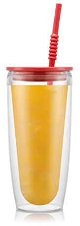 BODUM Pavina To Go doppelwandige Trinkgläser, 0,6 l, mit Deckel und Strohhalm, 2 Stück