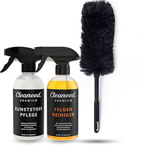 Cleaneed PREMIUM Auto Reifen- und Felgen Waschset [3 Teile] | Alles für die Reinigung und Pflege deiner Alufelgen und Reifen - Felgenreiniger, Felgenbürste und Gummipflege