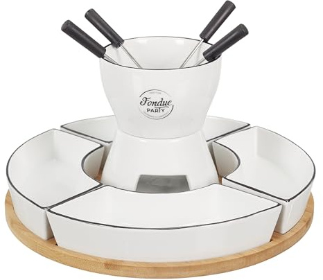 COOK CONCEPT Fondue-Set Bambus-Ständer mit Schälchen Weiß | Bambusständer, inklusive Schüsseln und Warmhalteplatte, für gesellige Mahlzeiten, Fondue, Grillen, leicht zu reinigen, weiß