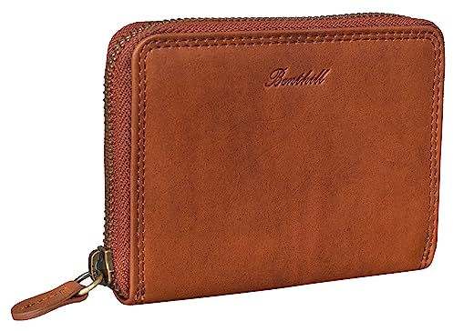 Benthill Geldbörse Damen Klein Echt Leder | Geldbeutel mit RFID Schutz | Flaches Slim Portemonnaie mit Reißverschluss & 6 Kartenfächer, Farbe:Braun