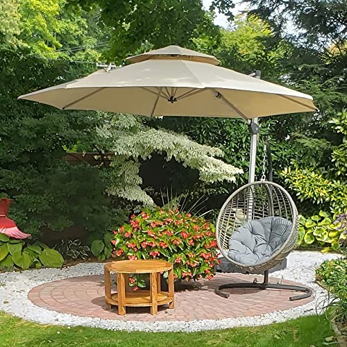 PURPLE LEAF Sonnenschirm Rund 400 cm Groß Doppeldach mit Kurbel, Beige | Ampelschirm, UV 50+ Polyester, 360°Schatten, Rostfreier Alurahmen, Robuste 8-Streben-Konstruktion, Komfort für Terrasse