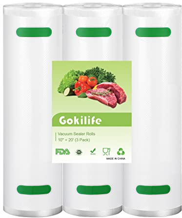 Gokilife Vakuumierbeutel - 3 Rollen 25x600cm Reißfest ca. 450µm, Vakuumierfolie für alle Vakuumierer & Lebensmittel Vakuumiergerät, Profi Folienrollen BPA-frei, Kochfest und Sous Vide Gefrierbeutel