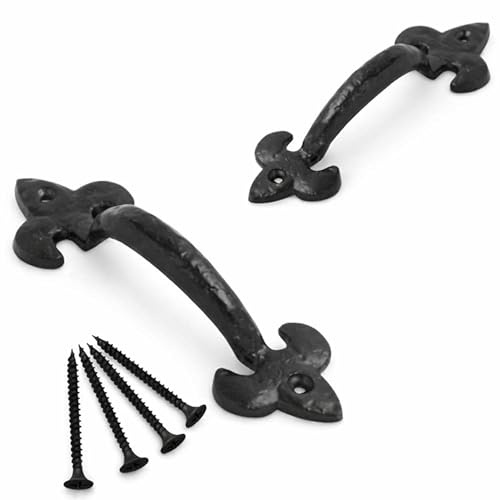 Antiker Türgriff mit Fleur de LYS, 100 mm, Griff im Landhausstil, für Gartentor, Schuppen, Türen, Küchen, Schränke, Schlafzimmer, Kleiderschrank, Schublade, 2 Stück