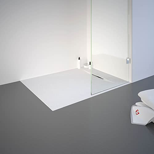 Schulte receveur de douche 80x90x3.2 cm blanc effet pierre antidérapant | ultraléger 11.1 kg rectangulare extra plat à poser/encastrer anti-glisse
