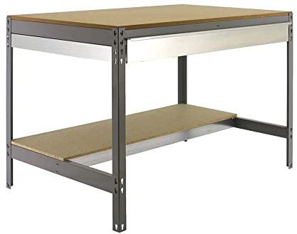 PROREGAL Werkbank Buffalo mit Schubfach | HxBxT 84x120x61cm | Traglast 600kg | Grau Werktisch Arbeitstisch Werktisch Arbeitsbank
