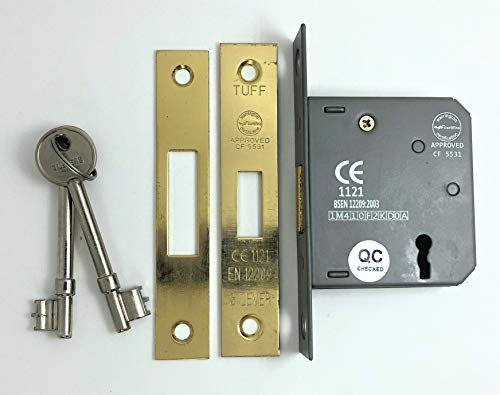 Infinity Decor 3 Lever Mortice Deadlock 63mm & 75mm, Warrington Certified for Internal and External Use. (Electro Brass, 63mm)