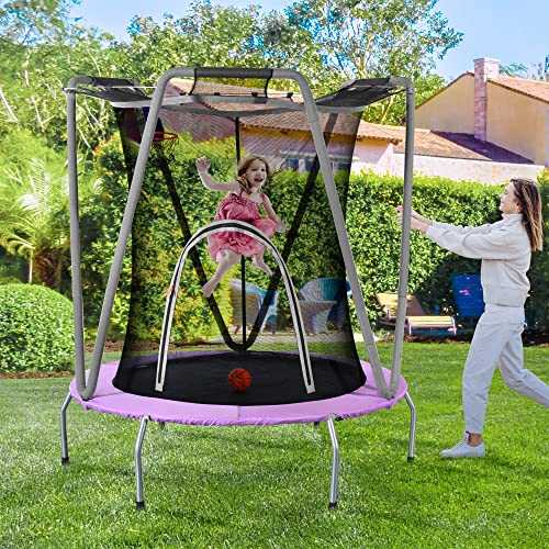 Merax Kinder Trampolin Indoor/Outdoor, Rundes Gartentrampolin aus Verzinkter Stahl, Klein Kindertrampolin rutschfest, Kleinkind Trampolin mit Randabdeckung & Sicherheitsnetz, ab 3 Jahre, bis 50 kg