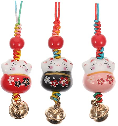 BESPORTBLE 3 Stück Glückskatze-Anhänger Japanisches Auto-Zubehör Geldbörse Schlüsselanhänger Metall-Schlüsselanhänger Neuheit- Maneki-Neko-