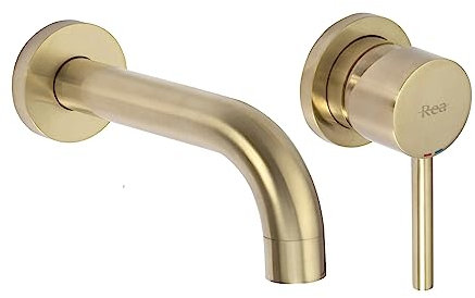 Rea Lungo Oro Opaco RUBINETTO LAVABO DA INCASSO + BOX Miscelatore Bagno in Ottone Miscelatore Monocomando Lavamani Caldo e Freddo Regolabile (Oro Opaco)
