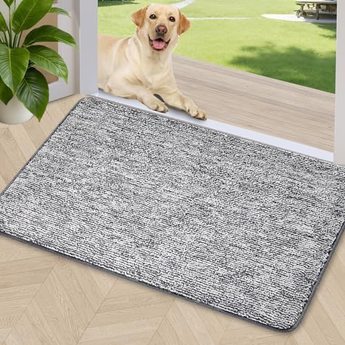 REFETONE Indoor Doormat, Front Door Mat 24x36 Absorbent Rubber Backing Non Slip Back Door Mats, Washable Low-Profile Inside Floor Mat Door Rugs for Entryway, Resist Dirt Mud Mat for Dogs, Dark Grey