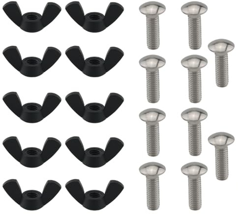 Ruiwaer 10 Sets Haustiertragetaschen-Befestigungsset, 20 Stück M6 Edelstahl-Ersatzschrauben und M6 Kunststoff-Schmetterlingsmuttern, Hundehütte, Hardware-Ersatz-Set für Haustiertrage Zwinger
